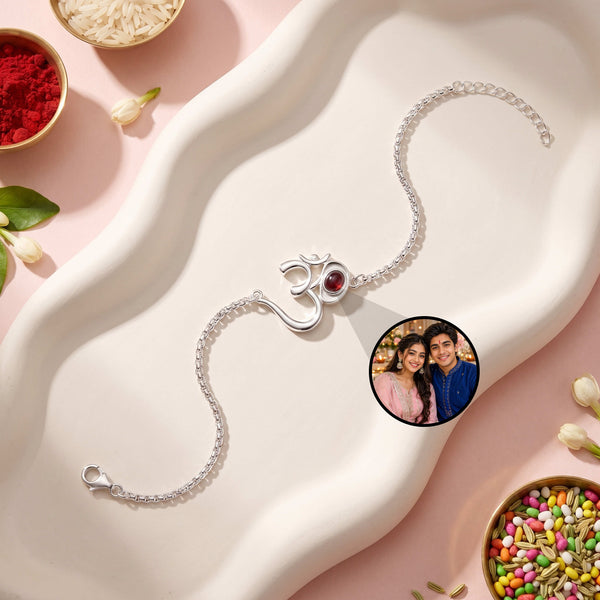 925 Silver OM Photo Projection Rakhi