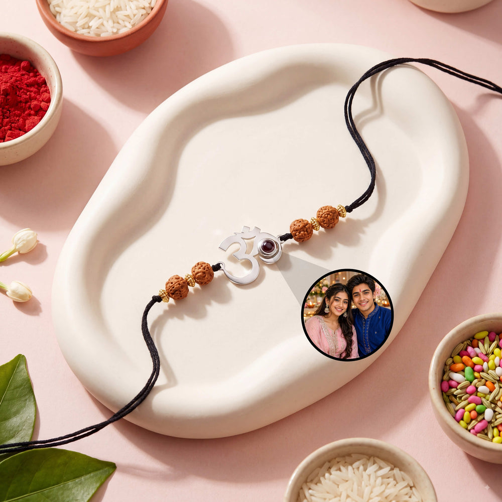 OM Rudraksh Photo Projection Rakhi With Black Thread