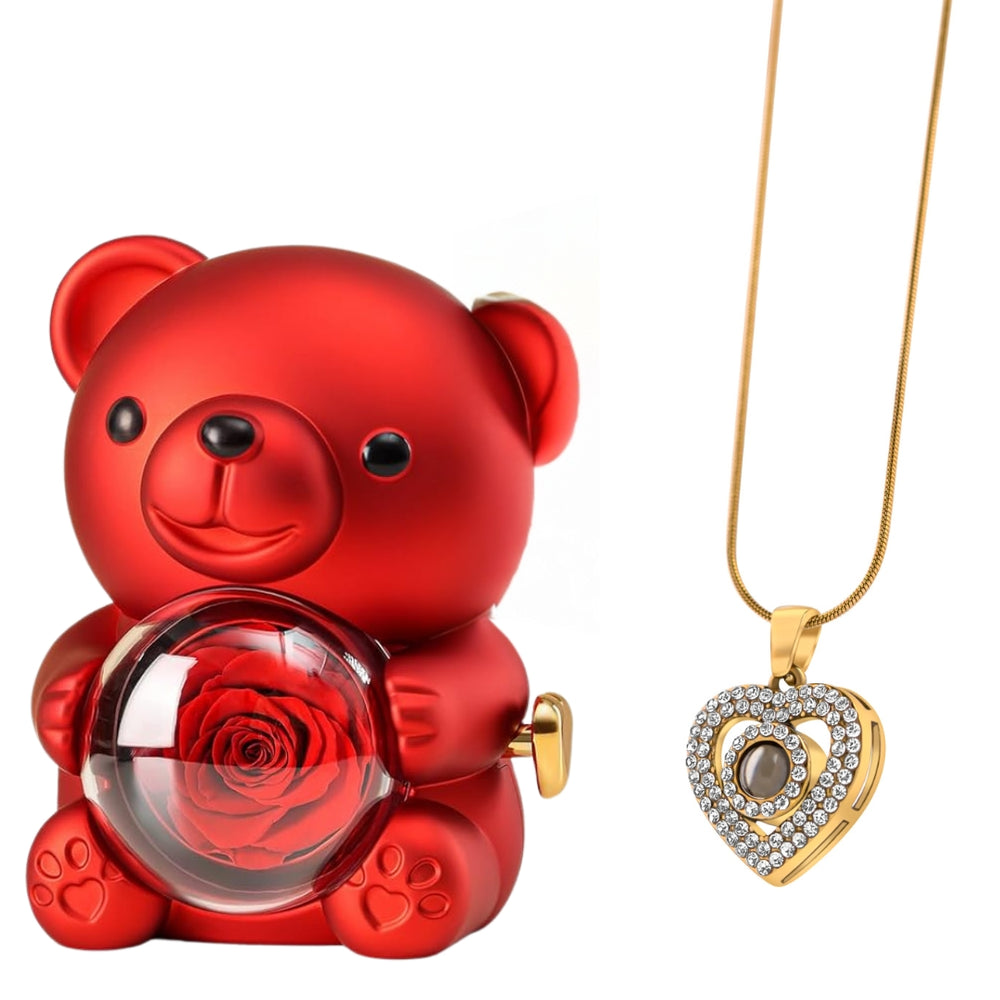 Sparkle Heart + Rotating Rose Teddy Box