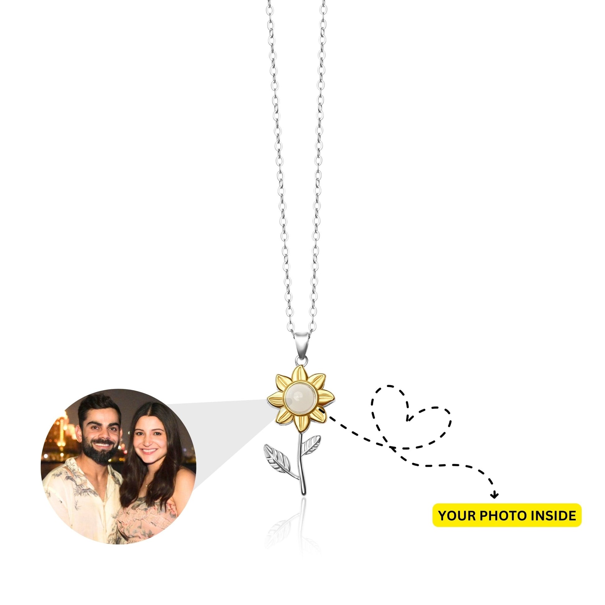 925 Sterling Silver Sunflower Color Photo Necklace - Photo Jewels