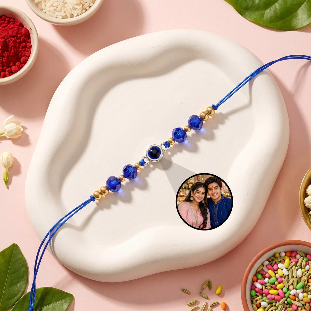 Royal Blue Crystal Photo Projection Rakhi