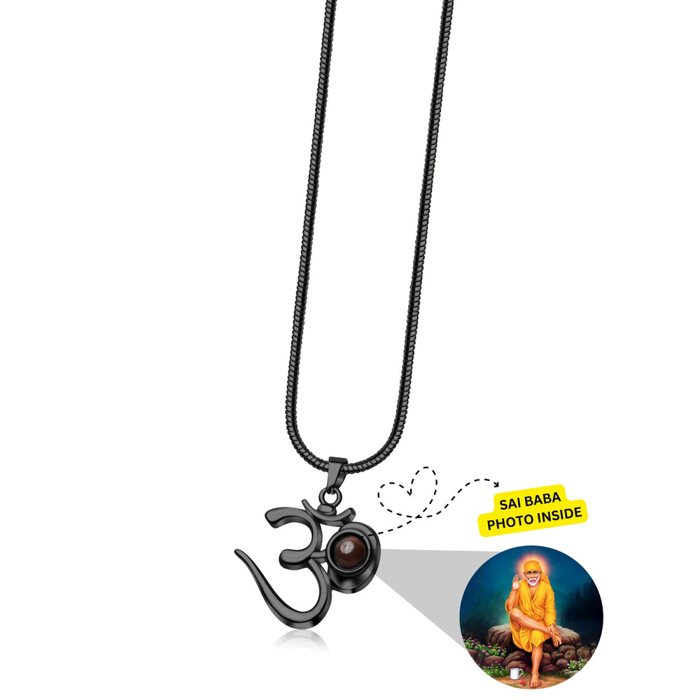 OM Pendant with Sai Baba Photo - Photo Jewels