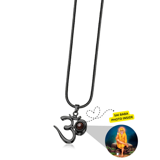 OM Pendant with Sai Baba Photo - Photo Jewels