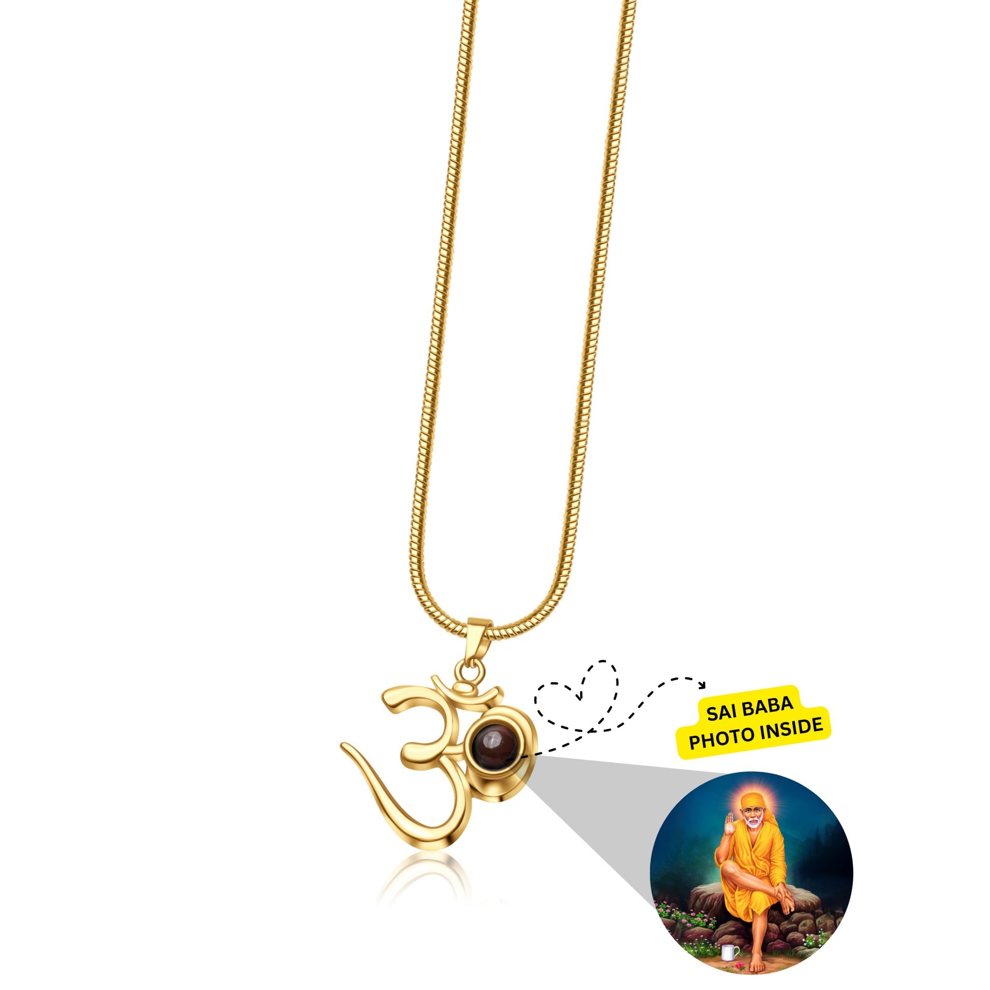 OM Pendant with Sai Baba Photo - Photo Jewels