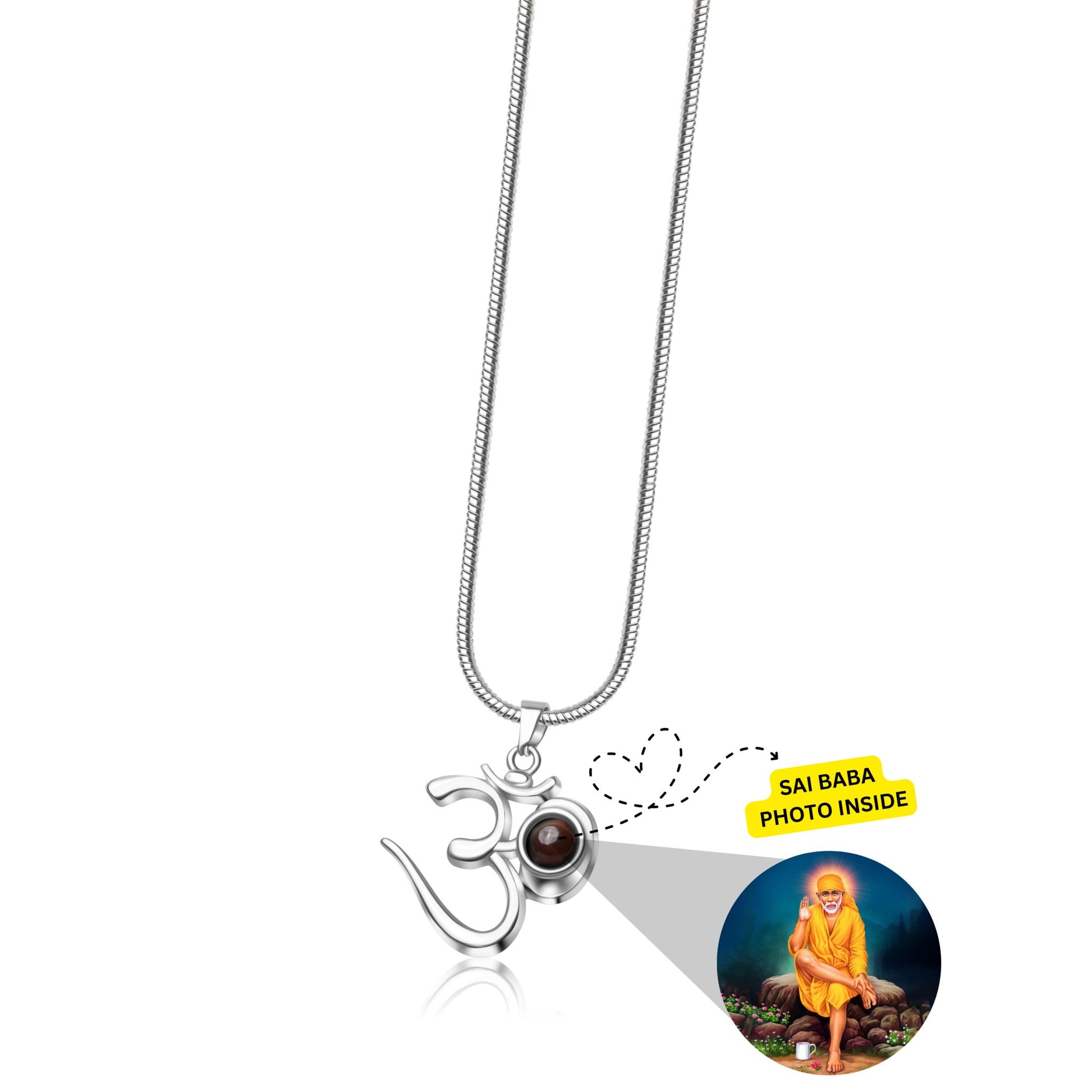 OM Pendant with Sai Baba Photo - Photo Jewels