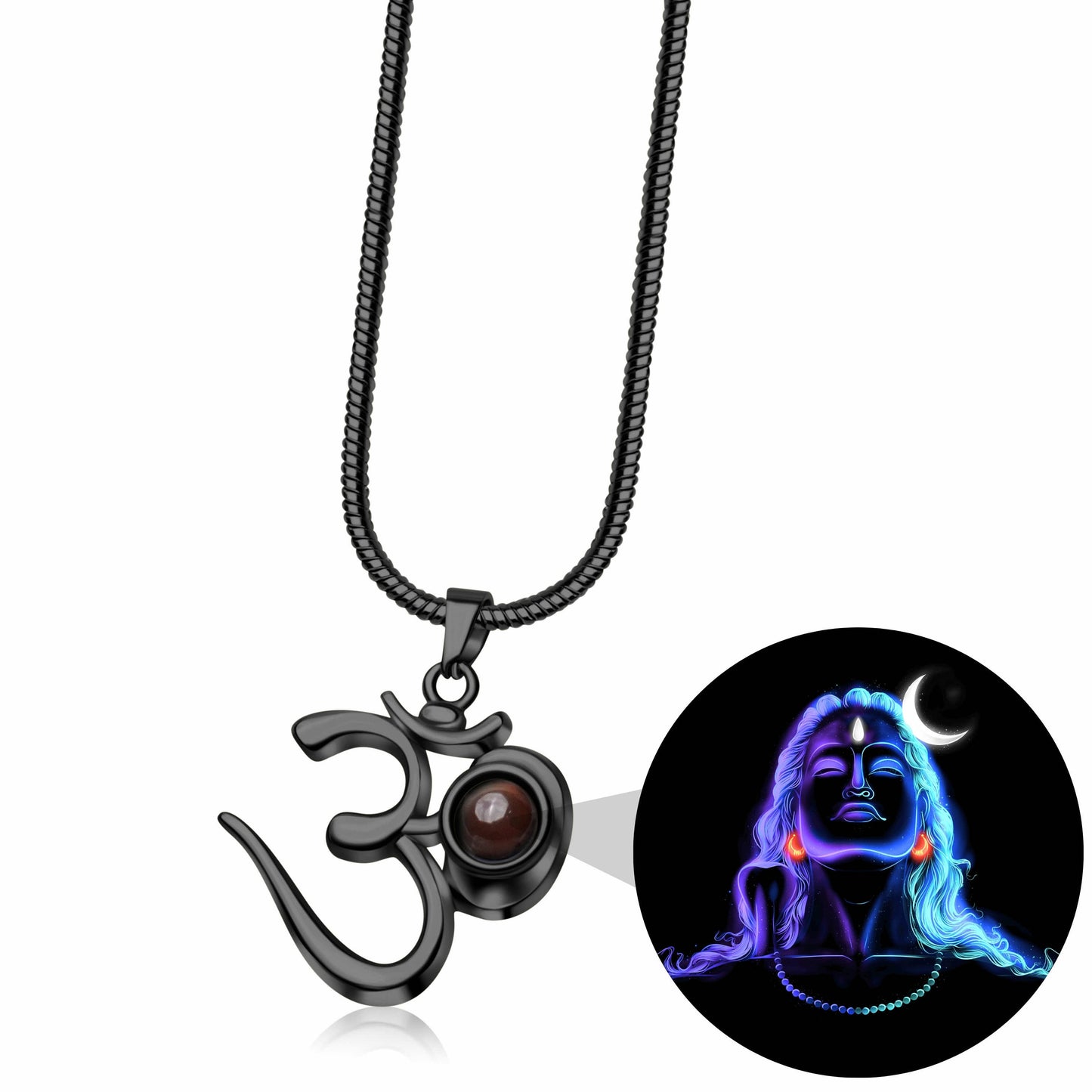Shiva OM Pendant with Glowing Adiyogi Photo Inside