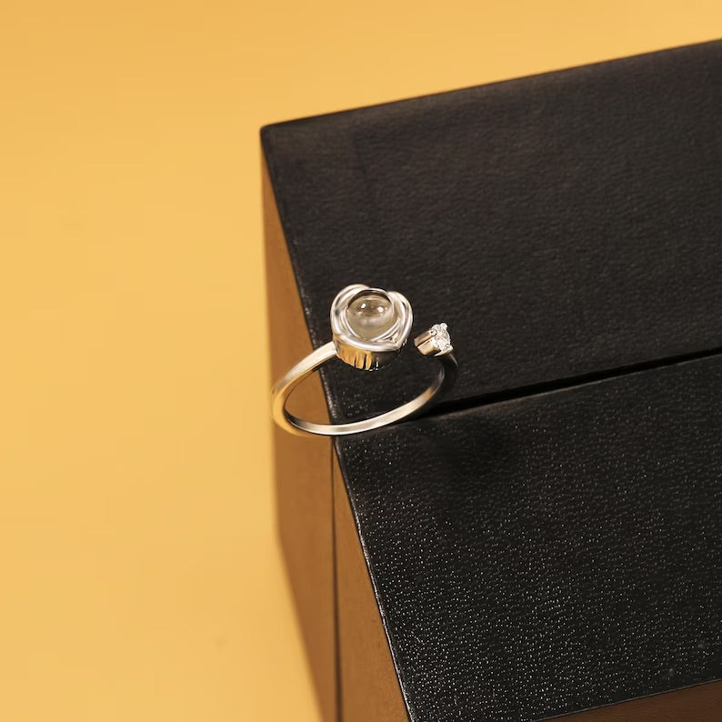 925 Sterling Silver Photo Rose Ring